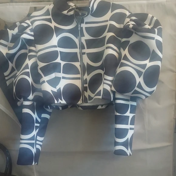 AKIRA Black and White Geometric Bomber Jacket - Picture 1 of 9